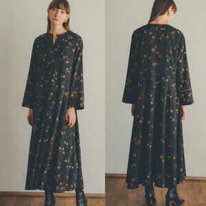 Unique CLANE Original Classic Vintage Black Floral Long Sleeve Maxi Dress